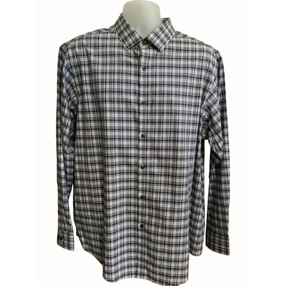 Hart Schaffner Marx Mens XL Black Plaid Cotton Long Sleeve Button Down Shirt